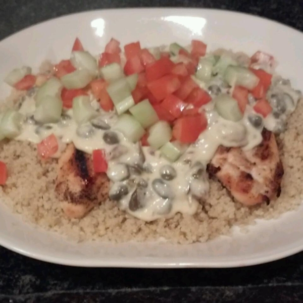 Chicken Breasts in a Date, Caper, and Mascarpone Sauce with Couscous