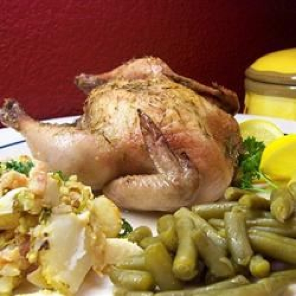 Lemon Leek Roasted Cornish Hens