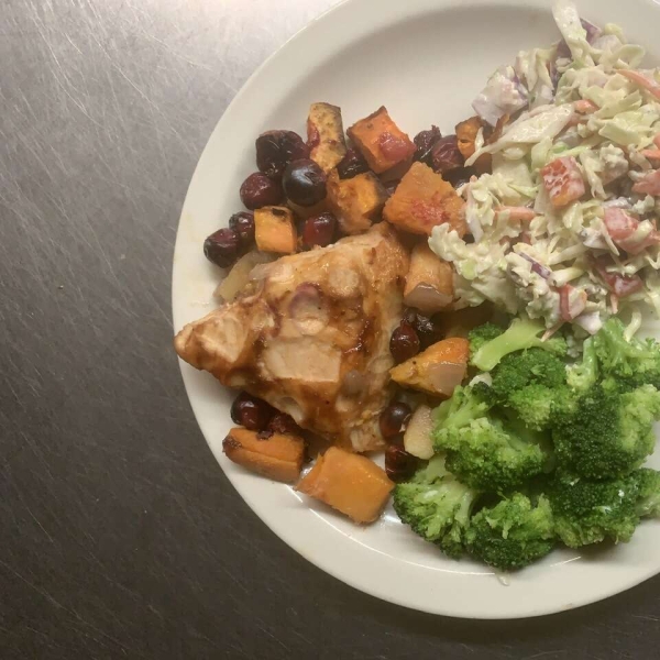 Baked BBQ Chicken with Sweet Potato and Cranberries