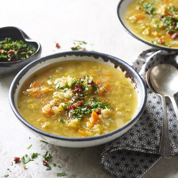 Split Pea Soup with Sun-Dried Tomato Gremolata