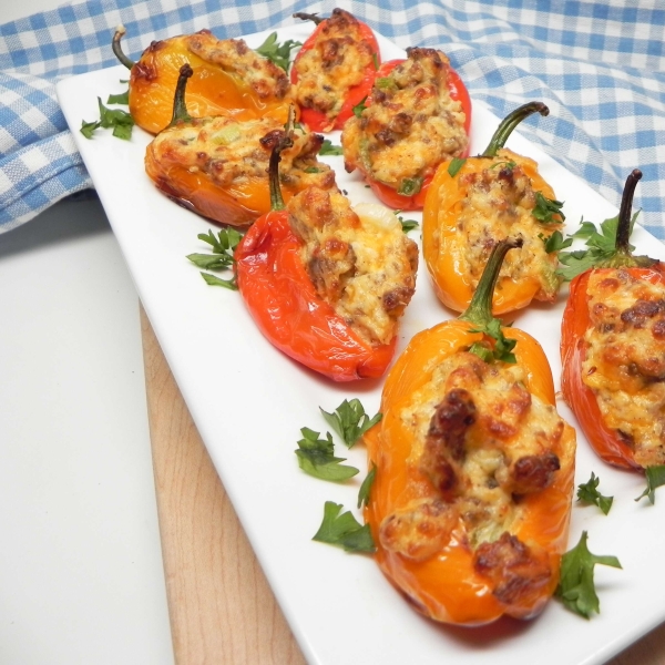 Air Fryer Mini Peppers Stuffed with Cheese and Sausage