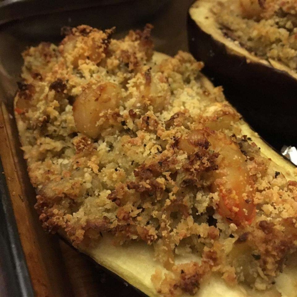 Stuffed Eggplant with Shrimp and Basil