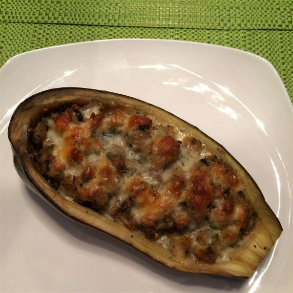 Stuffed Eggplant with Shrimp and Basil