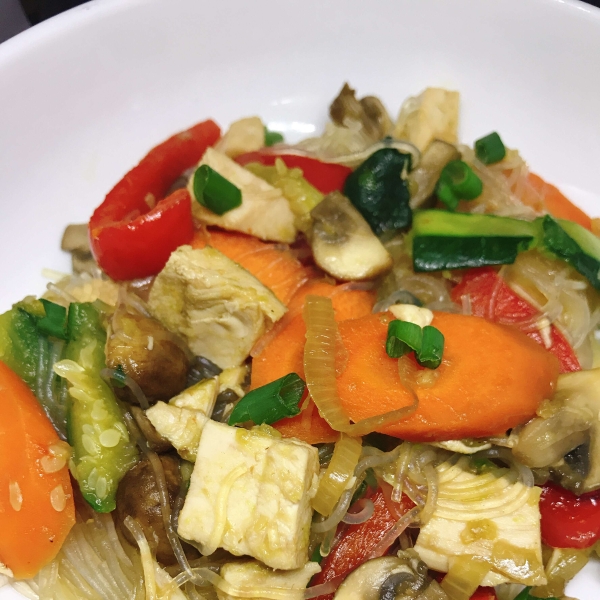 Chicken and Vegetable Glass Noodle Stir-Fry