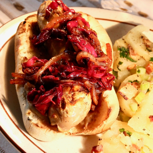 Grilled Brats with Quick-Cooked Cabbage