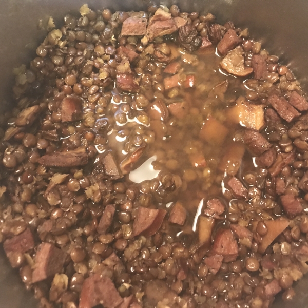 Andouille, Mushroom, and Lentil Soup