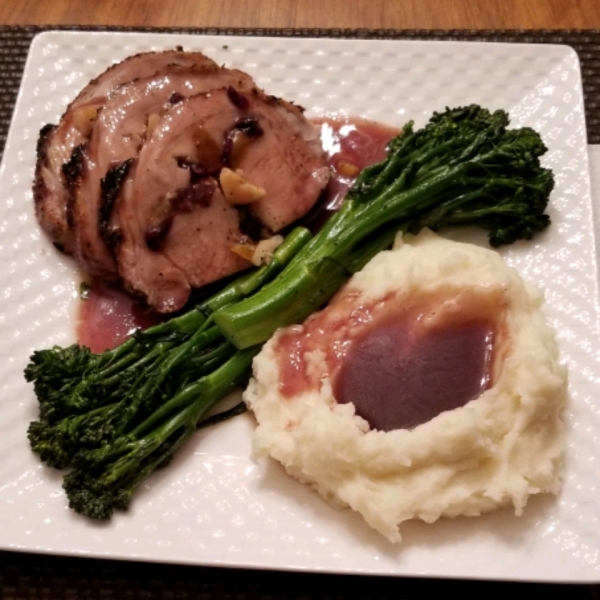 Apricot and Cranberry Stuffed Roast Pork Loin With Port Wine Pan Sauce