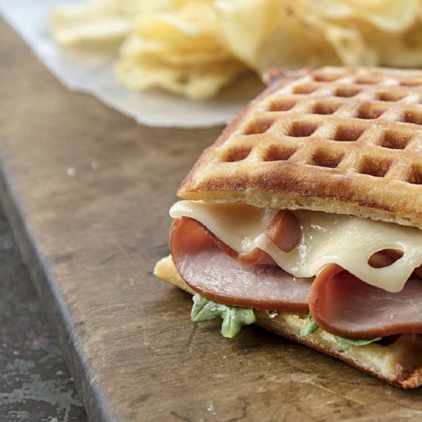 Grilled Ham and Cheese Waffle Sandwiches