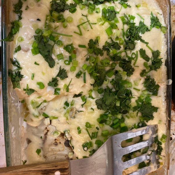 Chicken Enchiladas with Creamy Green Chile Sauce