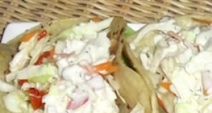 Tilapia Fish Tacos with Red Pepper-Lime Slaw and Blue Cheese Aioli