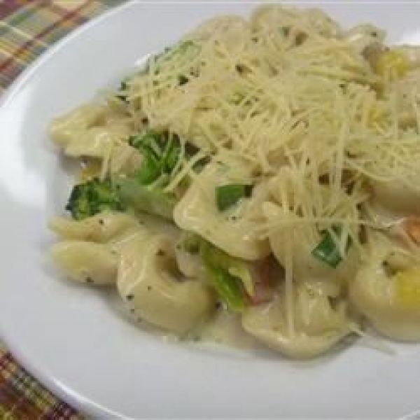 Tortellini Primavera with Garlic-Cream Sauce