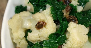 Cauliflower and Kale with Mustard Currant Dressing