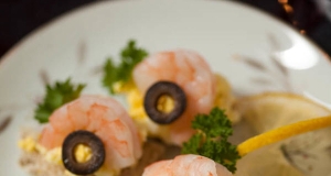 Shrimp Canape with Egg Salad and Olives