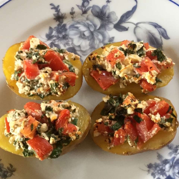 Baked Potatoes with Ramps and Feta