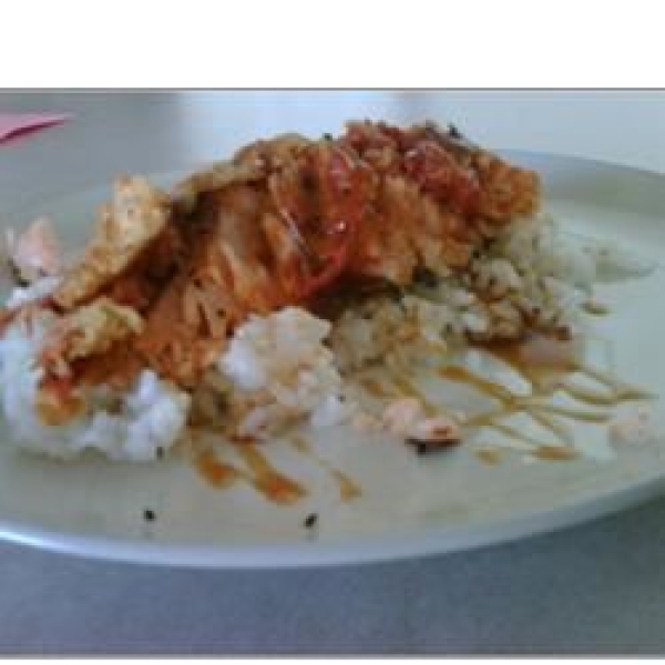 Salmon, Rice, and Fried Tomatoes