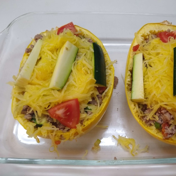 Roasted Spaghetti Squash with Ground Turkey and Vegetables