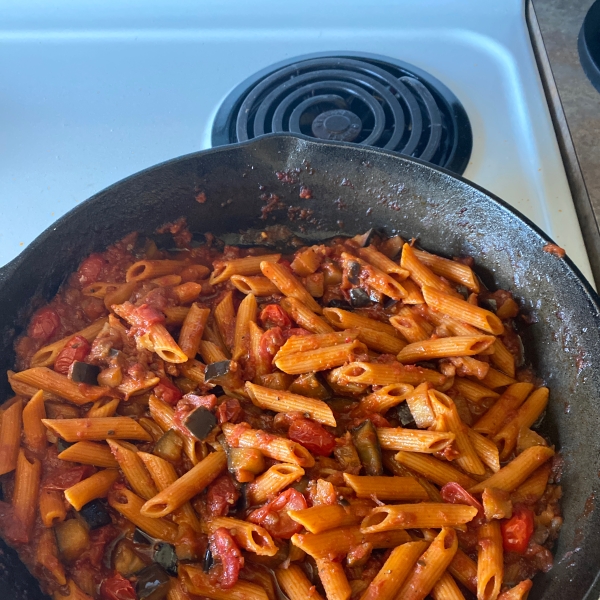 Spicy Eggplant and Pasta with Pancetta