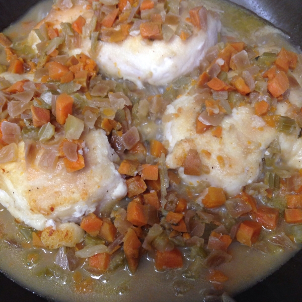 Braised Chicken Breasts in Tasty Mirepoix Ragout