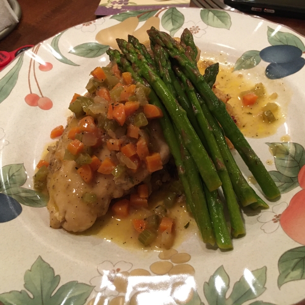 Braised Chicken Breasts in Tasty Mirepoix Ragout