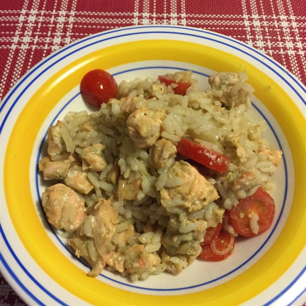 Salmon and Pesto with Rice