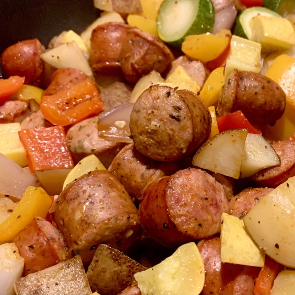 Sausage, Shallot, and Squash One-Pan Meal