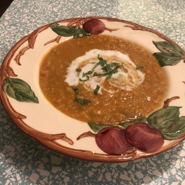 Red Lentil Soup with Lemon-Mint Yogurt