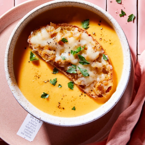 Butternut Bisque with French Onion Toast Topper