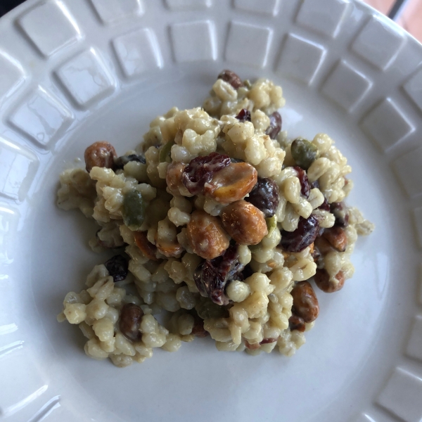 Warm Jeweled Barley Salad with Honey-Mustard Dressing