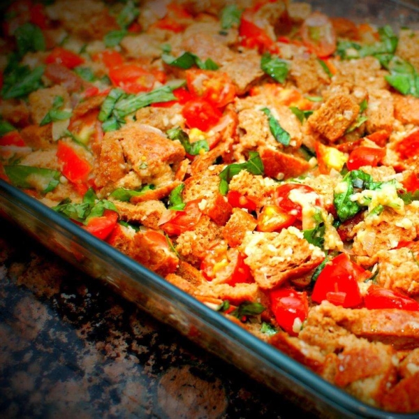 Tomato and Basil Savory Bread Pudding