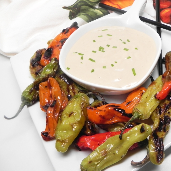 Grilled Shishito Peppers with Soy Aioli