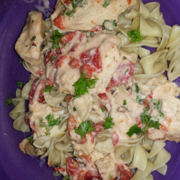 Pasta with Chicken and Roasted Pepper Cream Sauce (Lighter)