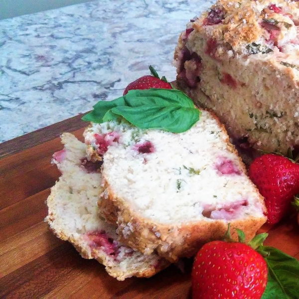 Strawberry Beer Bread with Fresh Basil