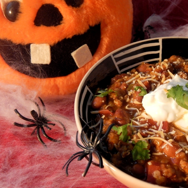 Spooky Slow Cooker Turkey Lentil Chili