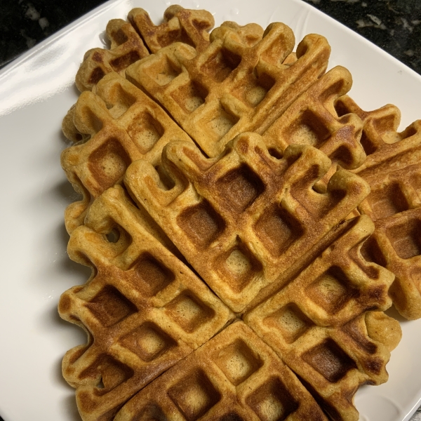 Pumpkin Waffles with Apple Cider Syrup