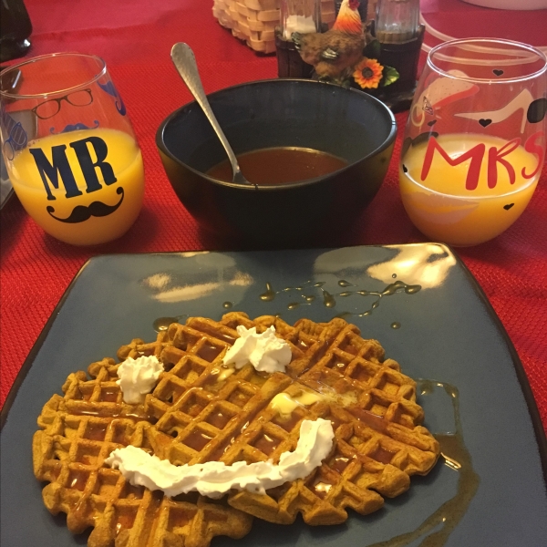 Pumpkin Waffles with Apple Cider Syrup