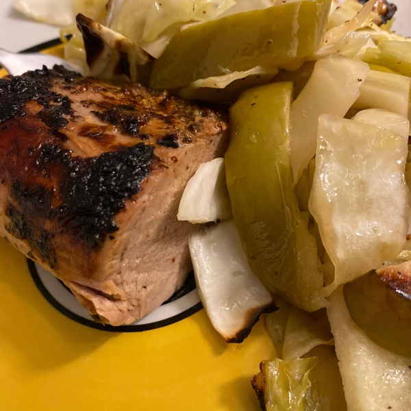 Dijon Pork with Apples and Cabbage