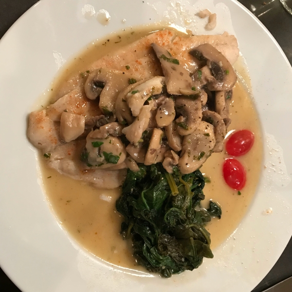 Pan-Roasted Halibut with Clamshell Mushrooms and Lemon Butter Sauce