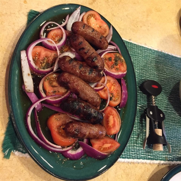 Grilled Italian Sausage with Marinated Tomatoes