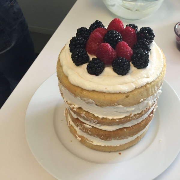 Naked Vanilla Cake with Mascarpone and Berries