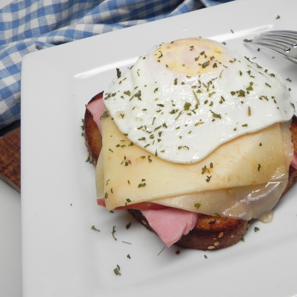 Strammer Max (German Open-Face Sandwich with Ham, Cheese, and Fried Egg)