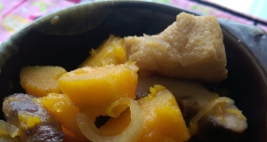 Simmered Kabocha Pumpkin and Fried Tofu with Sweet Soy Sauce