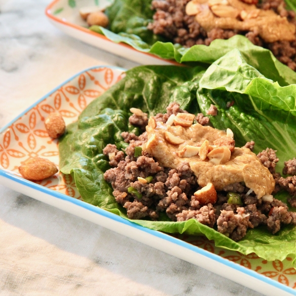 Spicy Ground Beef Cabbage Wraps with Peanut Sauce