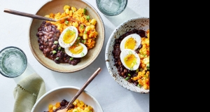 Yellow Rice and Sofrito Beans with Jammy Eggs