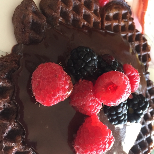 Gingerbread Waffles with Hot Chocolate Sauce