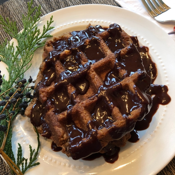 Gingerbread Waffles with Hot Chocolate Sauce