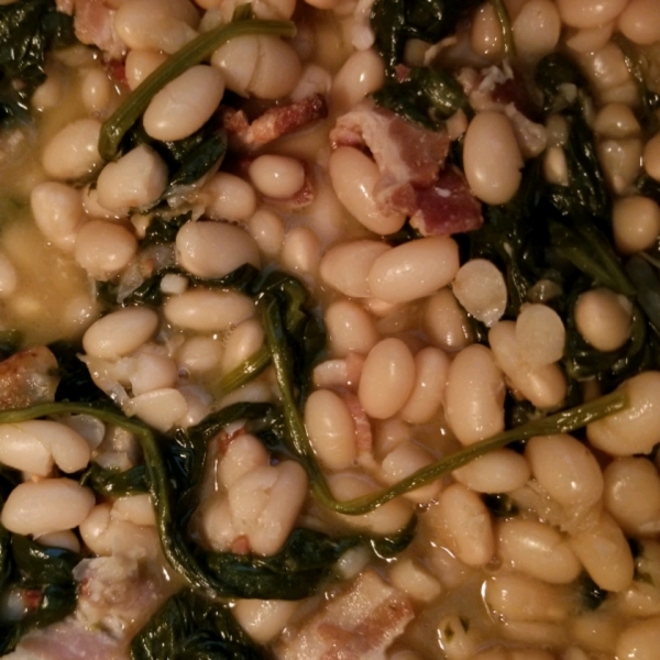 Navy Beans and Greens with Bacon and Garlic