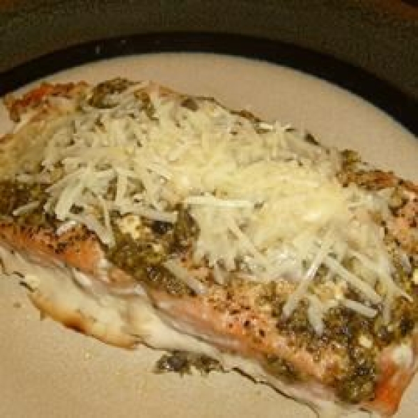 Basil Pesto Salmon Parmesan