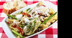 Chicken Penne with Asparagus, Sun-dried Tomatoes, and Artichoke Hearts