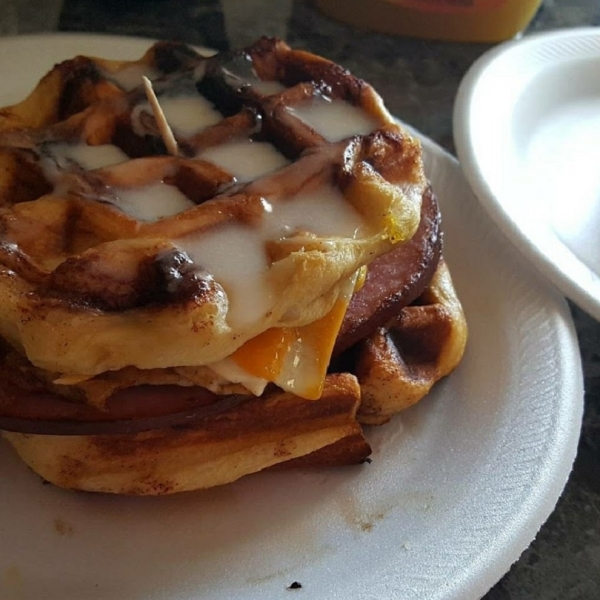 Cinnamon Roll Waffle Breakfast Sandwich