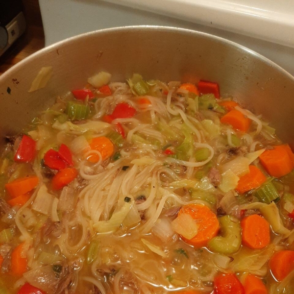 Asian-Themed Beef and Rice Noodle Soup